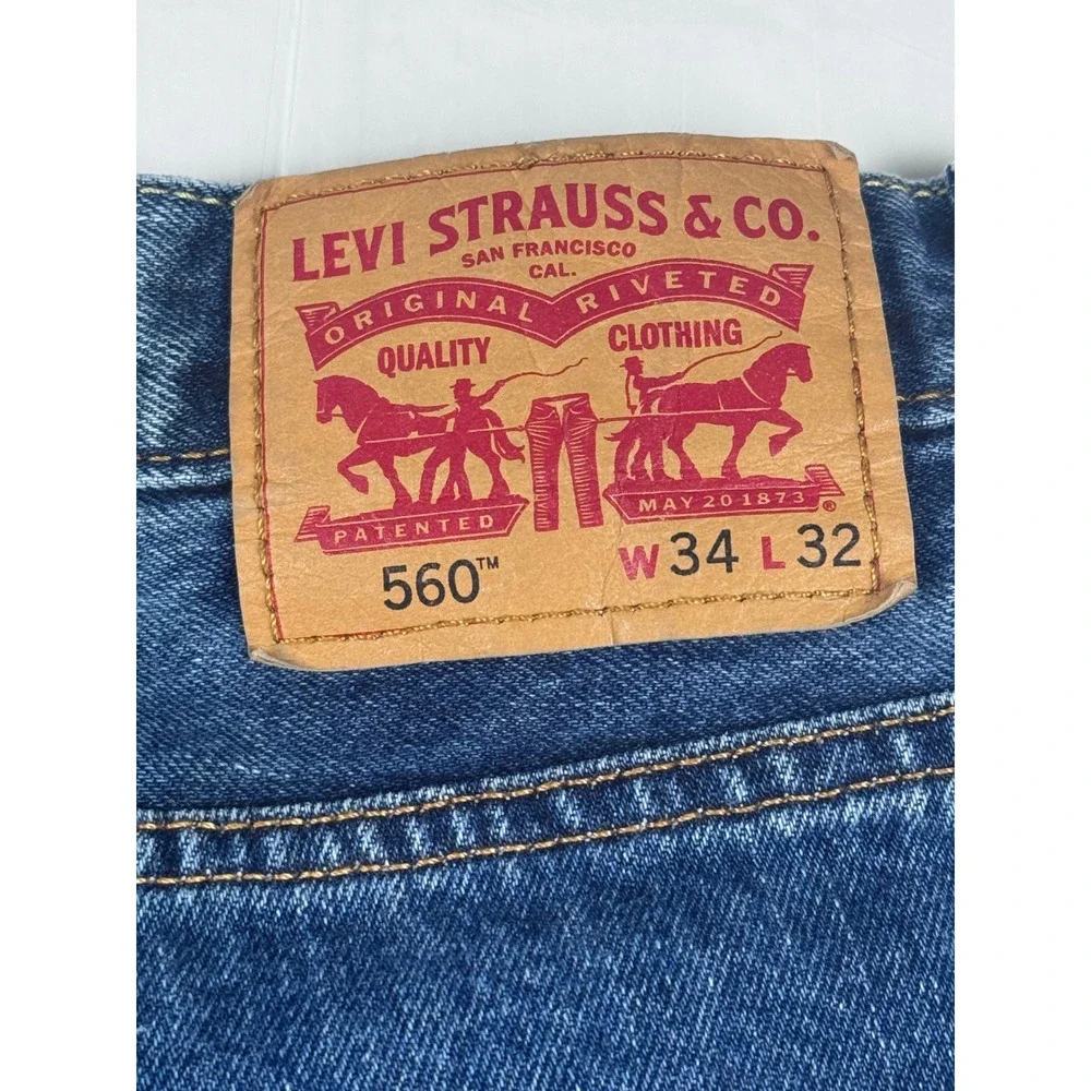 Levis 560 Loose Fit Mens Jeans Blue Denim 34x32 Medium Wash Cotton